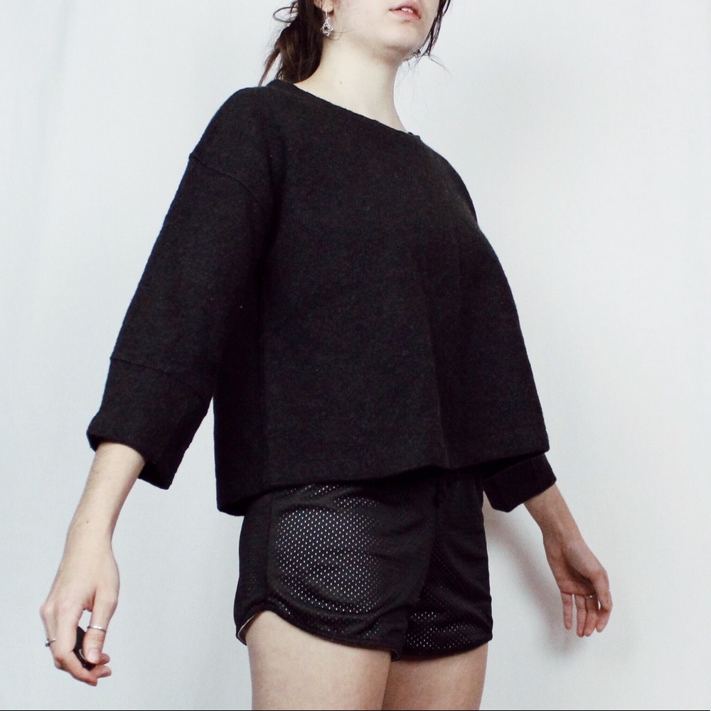 Dark Grey Three Quarter Sleeve Wool Sweater
